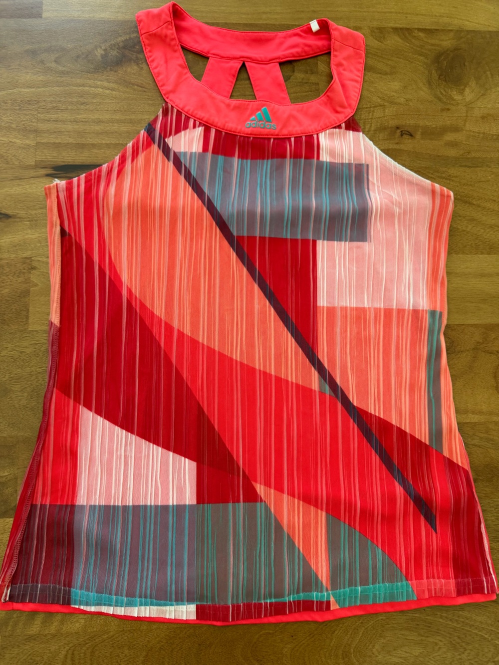 adidas Climacool Coral Red Geometric Racerback Tank w/ Sheer Layer Size Medium